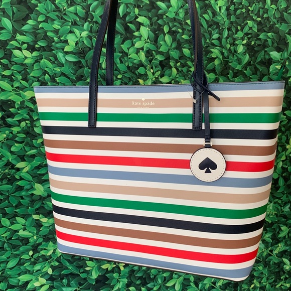 KATE SPADE TANYA MULTICOLOR STRIPE LEATHER TOTE - Picture 4 of 8